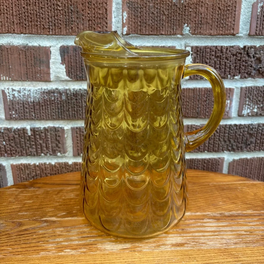 Vintage Libbey Glass Drape Honey Gold Amber Pitcher